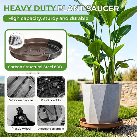 Plant Caddy With Wheels 16" Metal Plant Saucers for Indoors 420 Lb Capacity