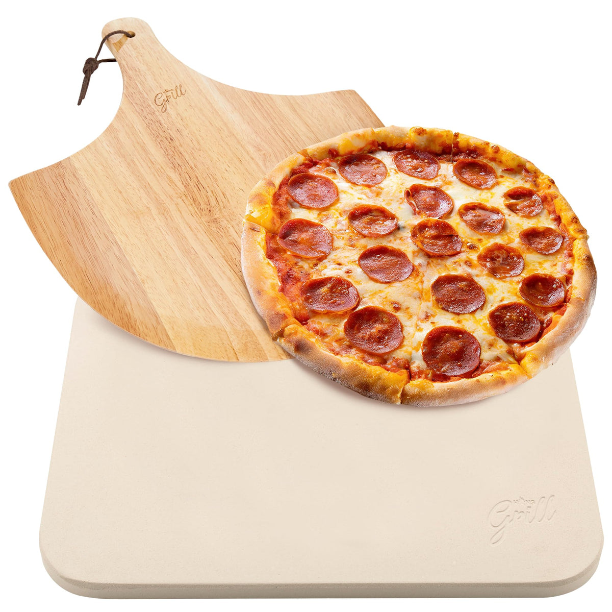 HANS GRILL PIZZA STONE | Rectangular Pizza Stone For Oven Baking & BBQ Grilling With Free Wooden Peel | Extra Large 15 x 12" Inch Durable Cordierite Cooking Stone.