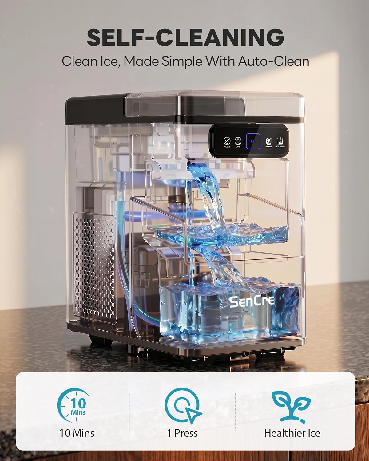 Nugget Ice Maker Countertop 40Lbs/24H Soft Chewable Ice Machine