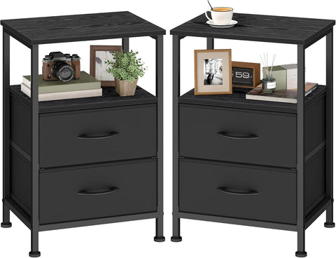 SONGMICS Nightstand with 2 Fabric Drawers, End Table with Open Shelf