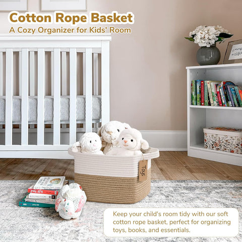 Goodpick Woven Rope Storage Basket for Shelves, Rectangle, Jute