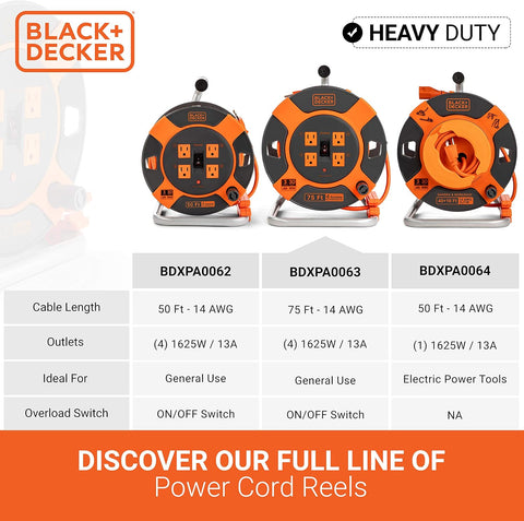 BLACK+DECKER 75 Ft. Retractable Extension Cord Reel, 4 Outlets