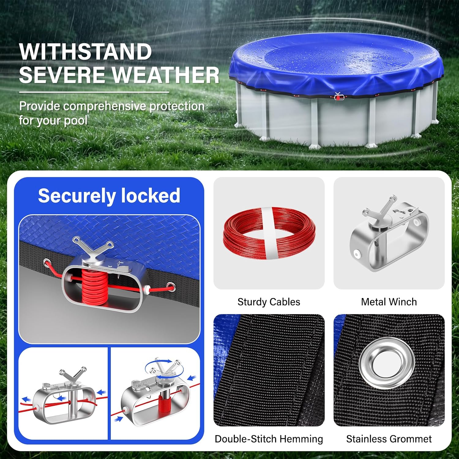 18FT Round Winter Pool Cover 500D Extra Thick Above Ground Pool Cover Blue