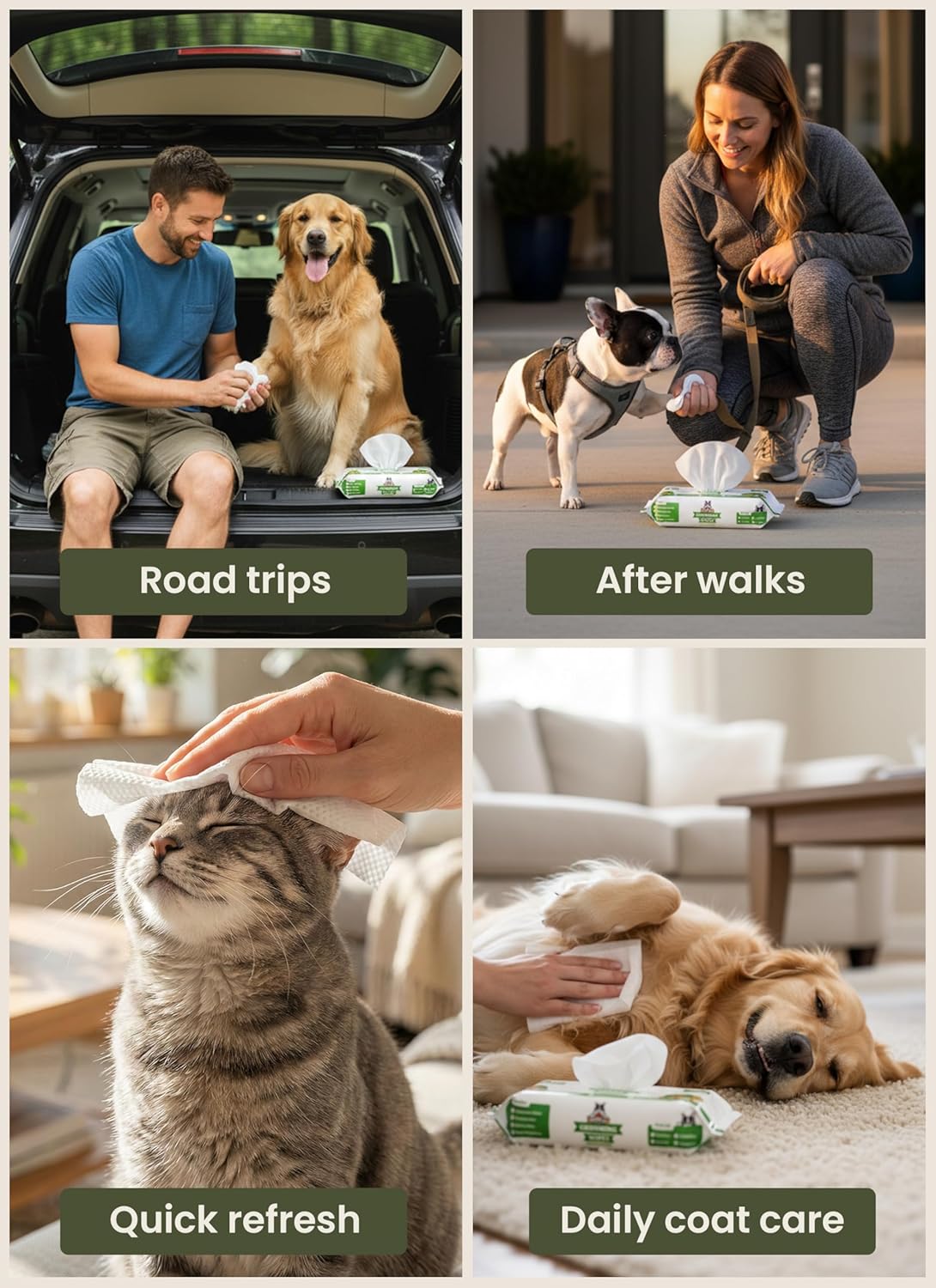 Pogi’s Dog Grooming Wipes – Hypoallergenic Pet Wipes for Paws, Body & Butt – Cleaning & Hydrating, Green Tea Scent, 100 Count