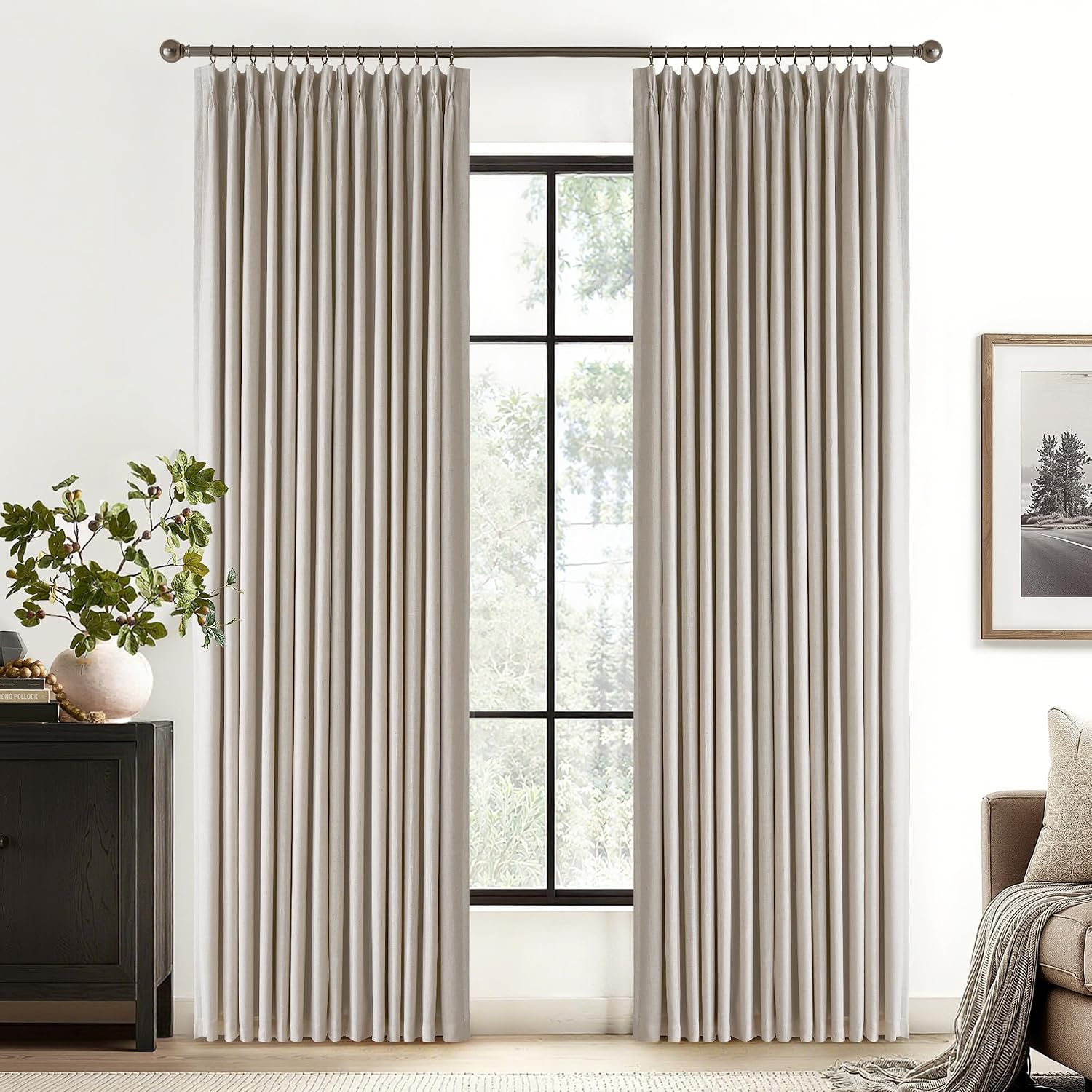 RYB HOME Linen Blackout Curtains 96 inches Long, 100% Blackout Noise Reducing Thermal Insulated Natural Textured Curtains for Farmhouse Dining Room, Taupe, 40" W x L96 L, 2 Panels Set