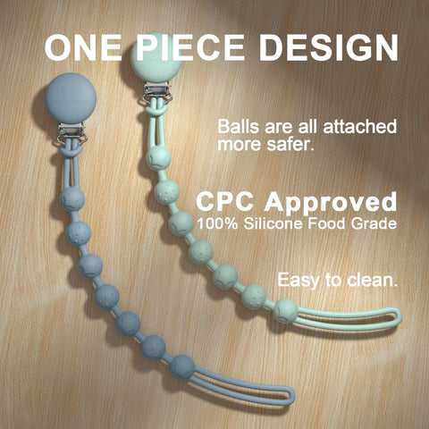 Cuddle Campus Silicone Pacifier Clip Holder with One Piece Design,Soft Flexible Binky Clips with Texture for Baby Boy and Girl Pack of 4 (6m+)