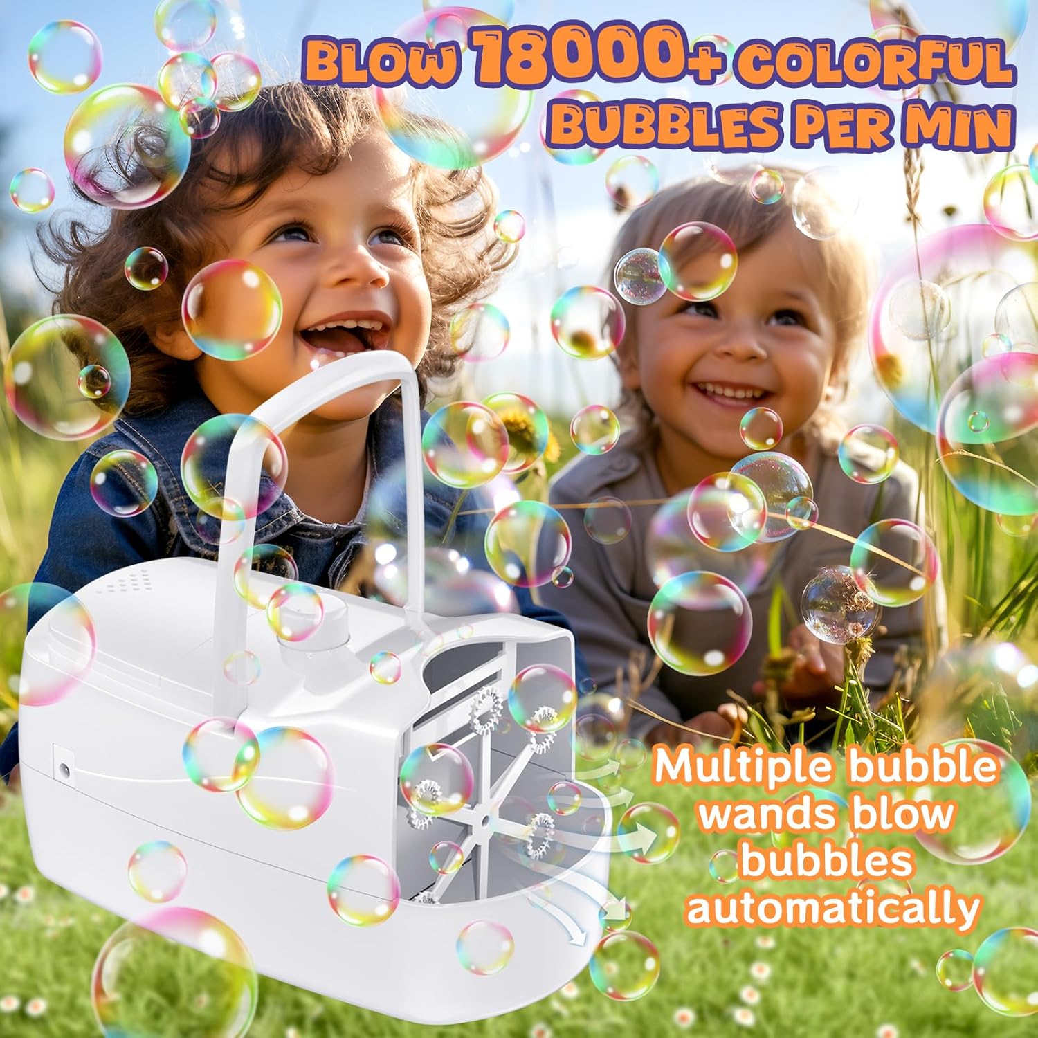 Bubble Machine for Kids, Bubble Blower for Parties and Weddings (White)