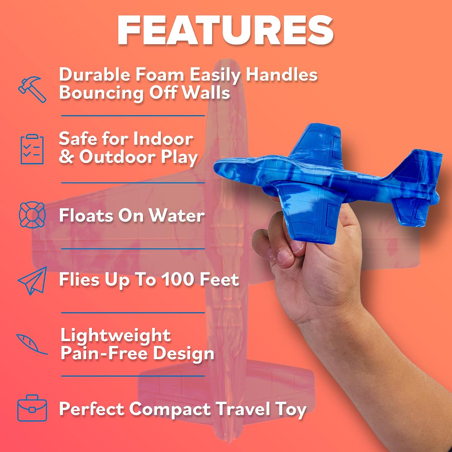 Airplane Toy Foam Airplanes for Kids - Best Summer Gift for Boys & Girls - Easy to Throw Airplanes - 3 4 5 6 7 8 Year Old Boy Birthday Gifts - Great Gifts for Ages 3 4 5 6 7 8 9+ Year Old Boys Toys
