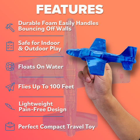Airplane Toy Foam Airplanes for Kids - Best Summer Gift for Boys & Girls - Easy to Throw Airplanes - 3 4 5 6 7 8 Year Old Boy Birthday Gifts - Great Gifts for Ages 3 4 5 6 7 8 9+ Year Old Boys Toys