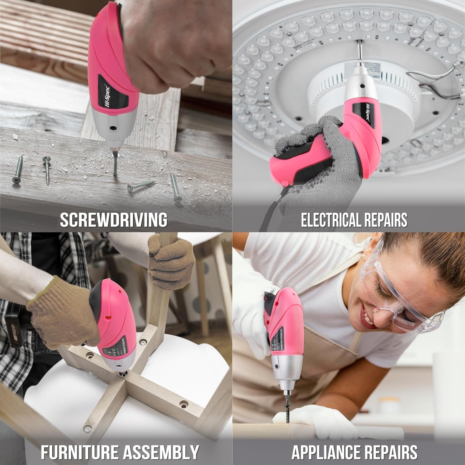 Hi-Spec Small Electric Screwdriver, Mini Drill Set, Rechargeable 3.6V Cordless Screwdriver with 26 Driver Bits, Power Tool for Small Projects & Home Use, Pink