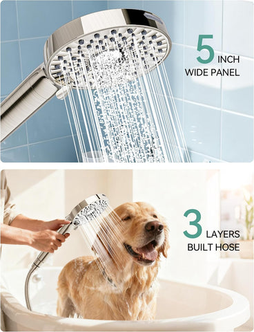 Magichome Shower Head with Handheld, High Pressure 10-Spd Detachable Chrome Showerhead with Stainless Hose