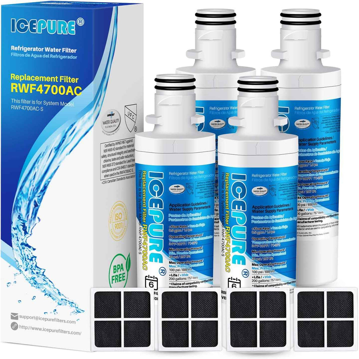 ICEPURE ADQ747935 Refrigerator Water Filter and LT120F Air Filter, 4 Combo