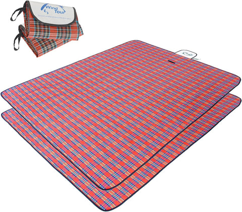 Wind Tour Waterproof Picnic Blanket with Carry Strap - Foldable Sandproof Outdoor Mat for Camping, Beach, Park - 59" x 71",Red (Two Mat Set)