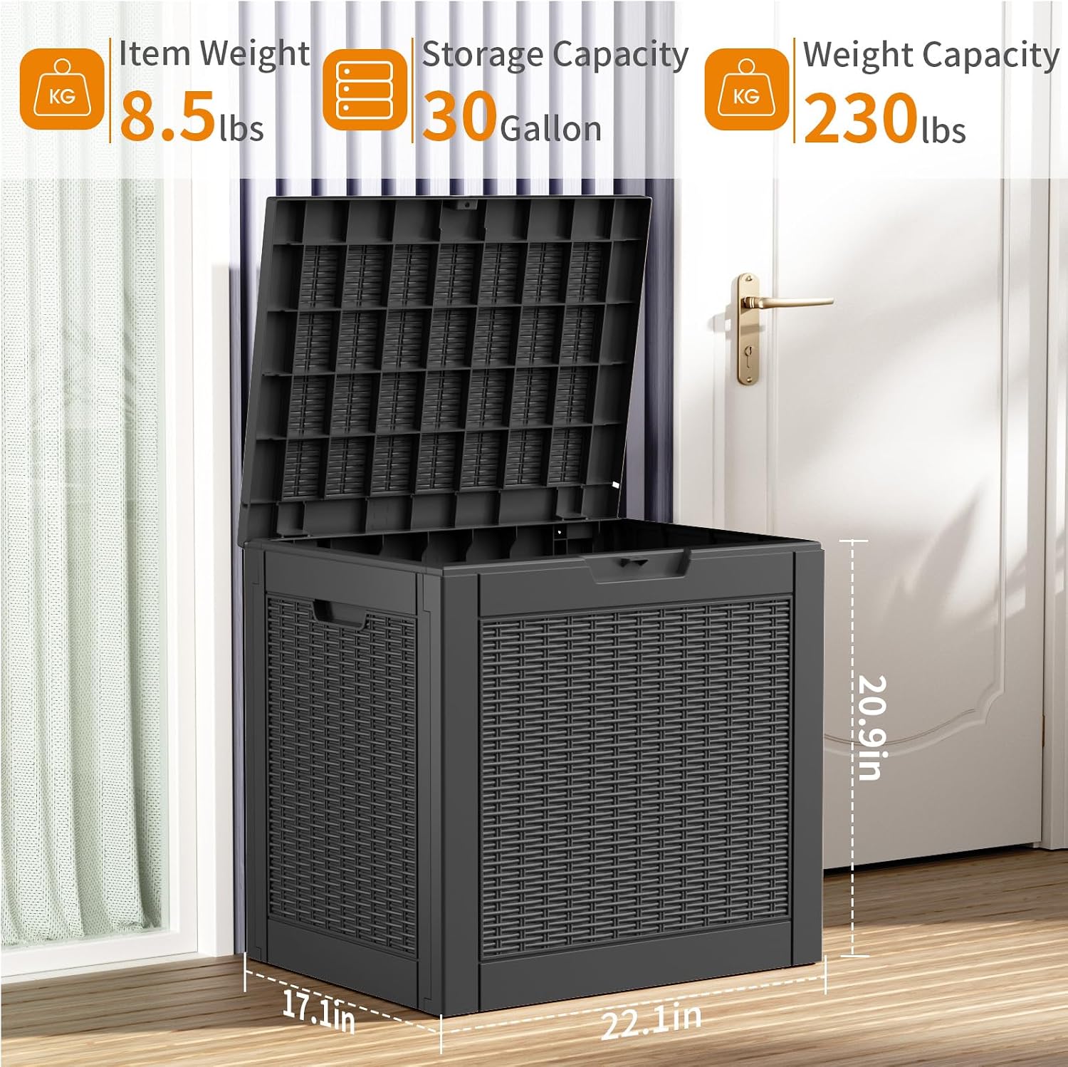 PatioZen 30 Gallon Resin Deck Box, Lockable Patio Outdoor Storage Box for Furniture, Garden Tools and Tools Storage, Waterproof Outside Storage Boxes - Black