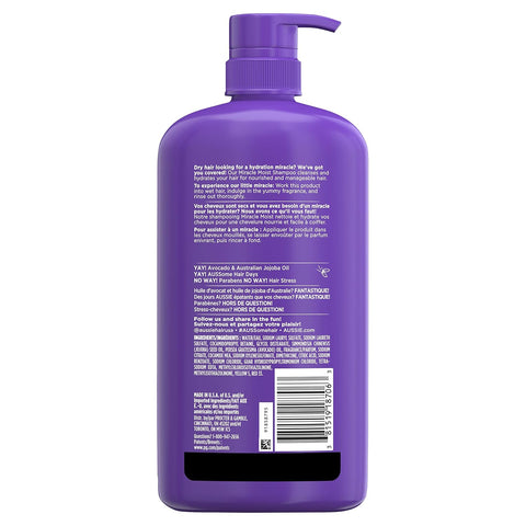 Aussie Miracle Moist Shampoo with Avocado & Jojoba for Dry Hair, Paraben-Free, 30.4 Fl Oz, (Pack of 4)