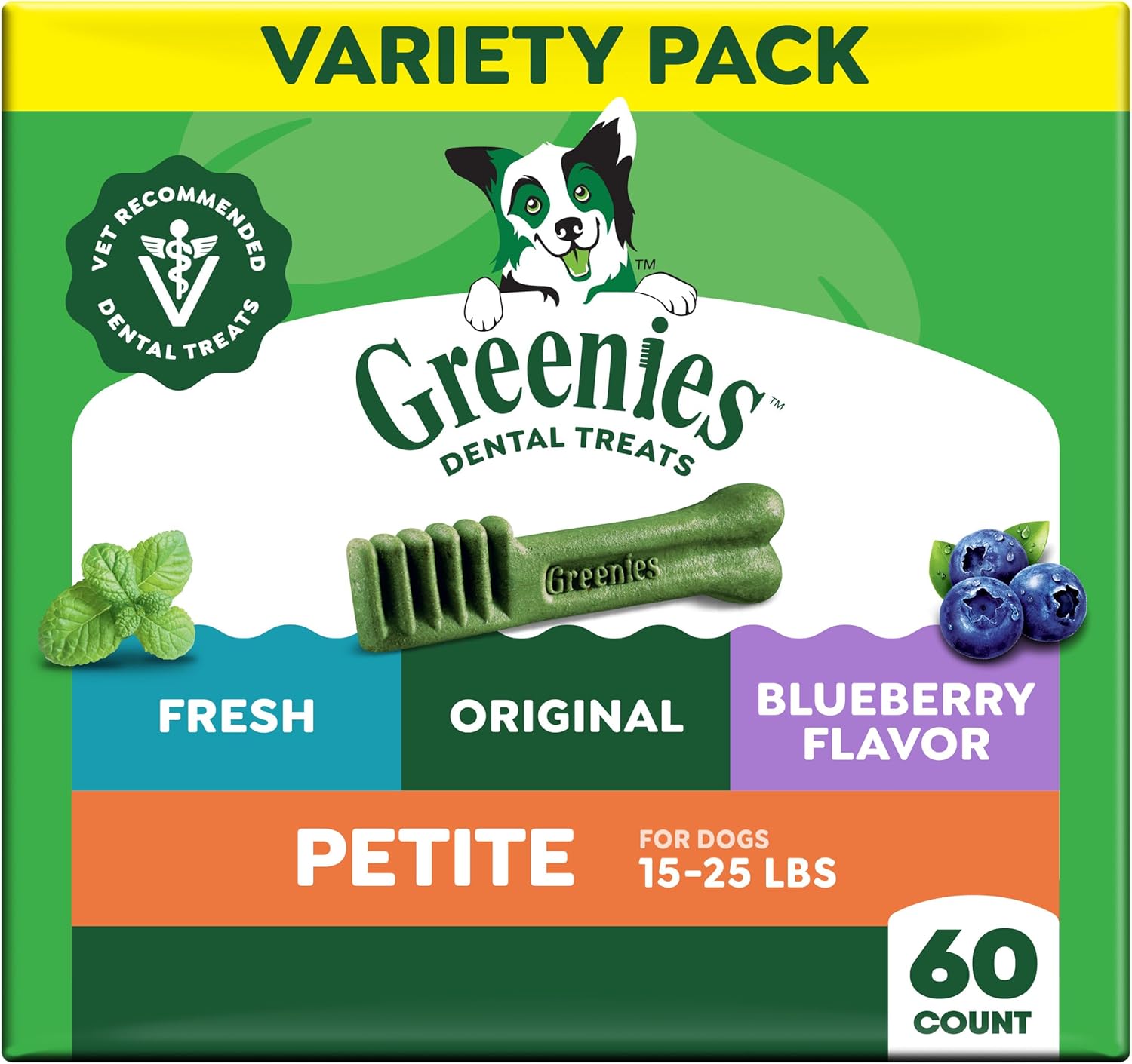 Greenies Petite Dental Dog Treats, Mint, Original, & Blueberry, 60 Count