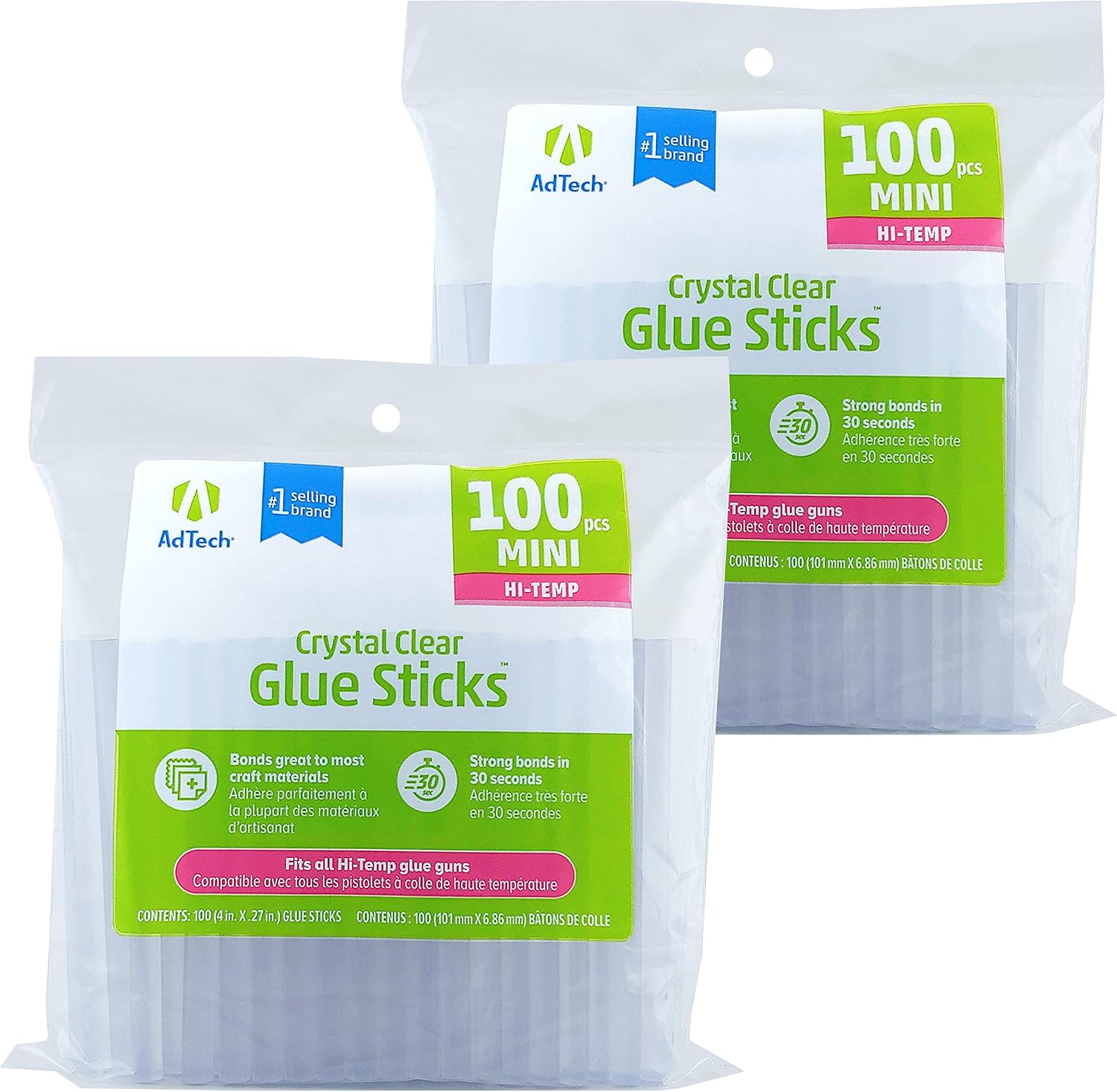 AdTech Hi-Temp Mini Hot Glue Sticks, Clear (100 Sticks) | Quick Bonding for Crafting & DIY Projects | Compatible with Mini Glue Guns | Non-Toxic