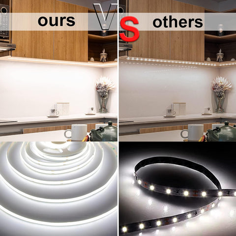 AXMOTUT White COB LED Strip Light, Dimmable 16.4ft/5m LED Light, 6000K Daylight White 2400 LEDs High Lumen LED Tape Lights CRI 90+ with RF Remote and UL Power for Bedroom,Kitchen,DIY Home Decoration