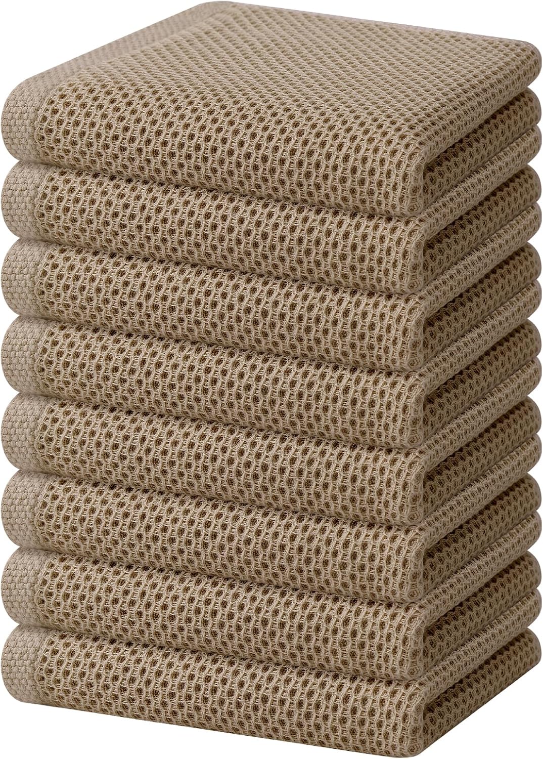 Homaxy 100% Cotton Waffle Weave Kitchen Dish Towels 8-Pack, Tan
