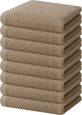 Homaxy 100% Cotton Waffle Weave Kitchen Dish Towels 8-Pack, Tan