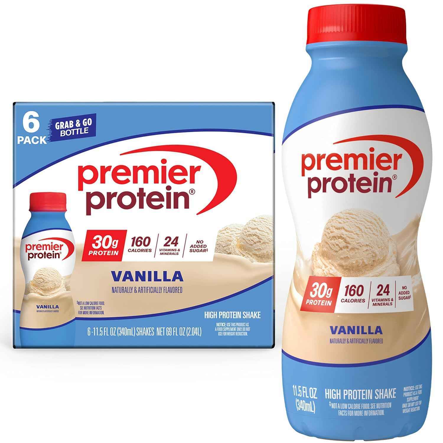 Premier Protein 30g High Protein Shake, Vanilla, 6 Pack