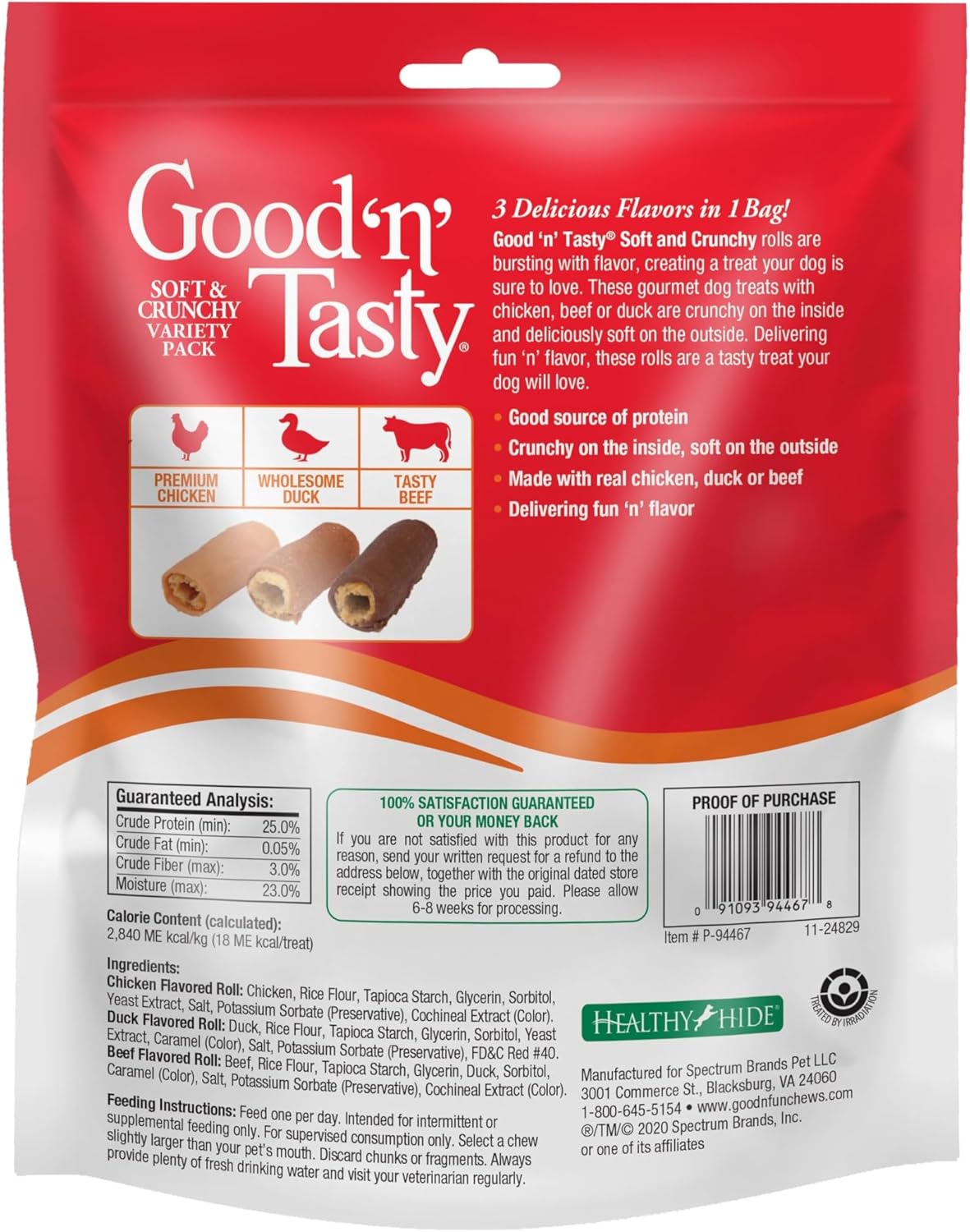 Good ‘N’ Tasty Soft & Crunchy Roll High Protein Dog Treat, 8 Ounce (Pack of 12)