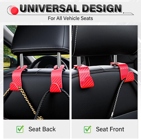 SINGARO Universal 4 Pack Car Seat Headrest Purse Hook, Carbon Fiber Back Seat Hook Storage Organizer Hanger for Purse Handbag Coat, Car Interior Accessories(Red)