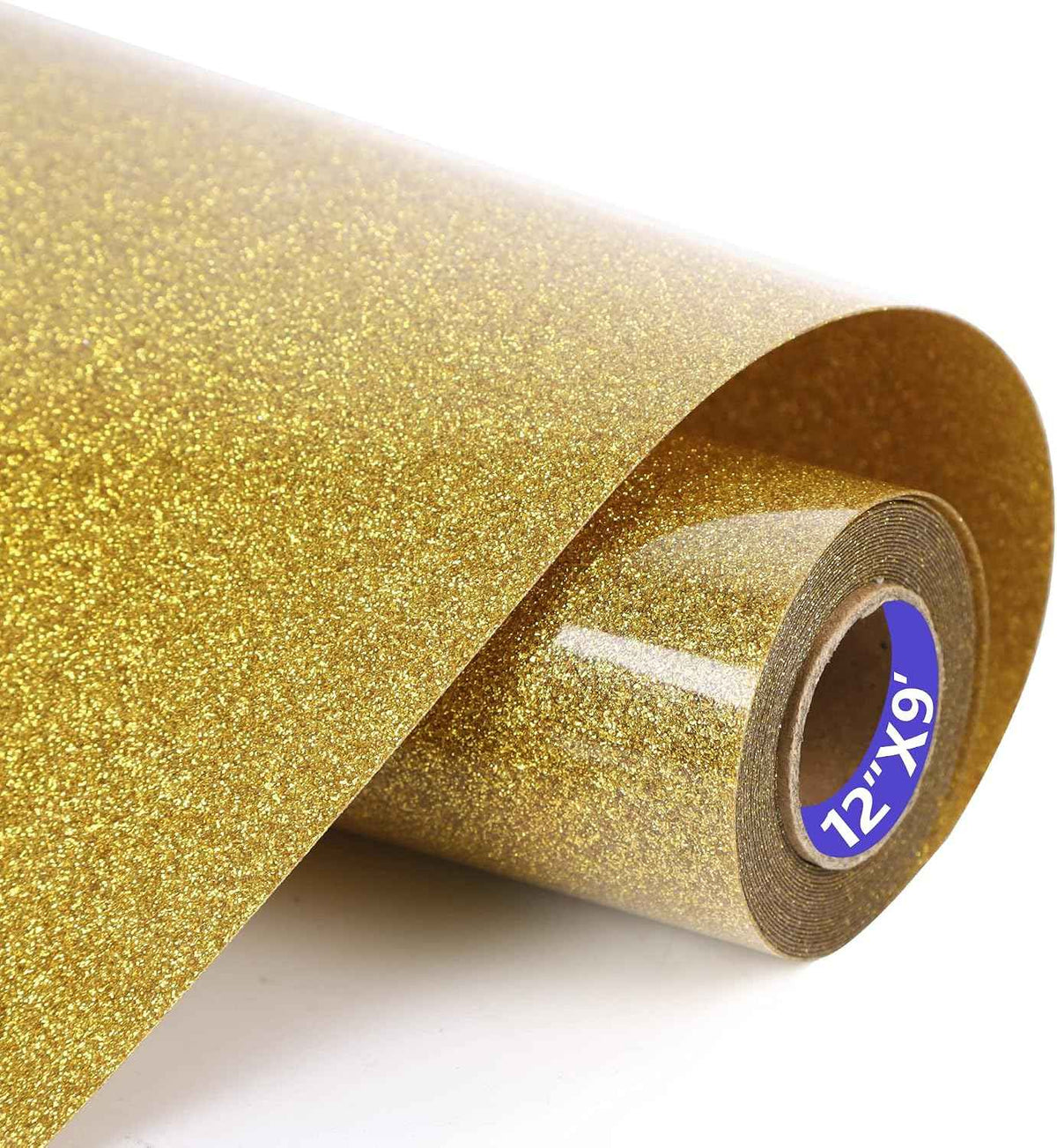 HTVVETUR Glitter HTV Vinyl Rolls Heat Transfer Vinyl - 12" x 9ft Glitter Gold HTV Vinyl for Shirts, Iron on Vinyl for Cameo - Easy to Cut & Weed for Heat Vinyl Design (J006 Glitter Golden-9ft)