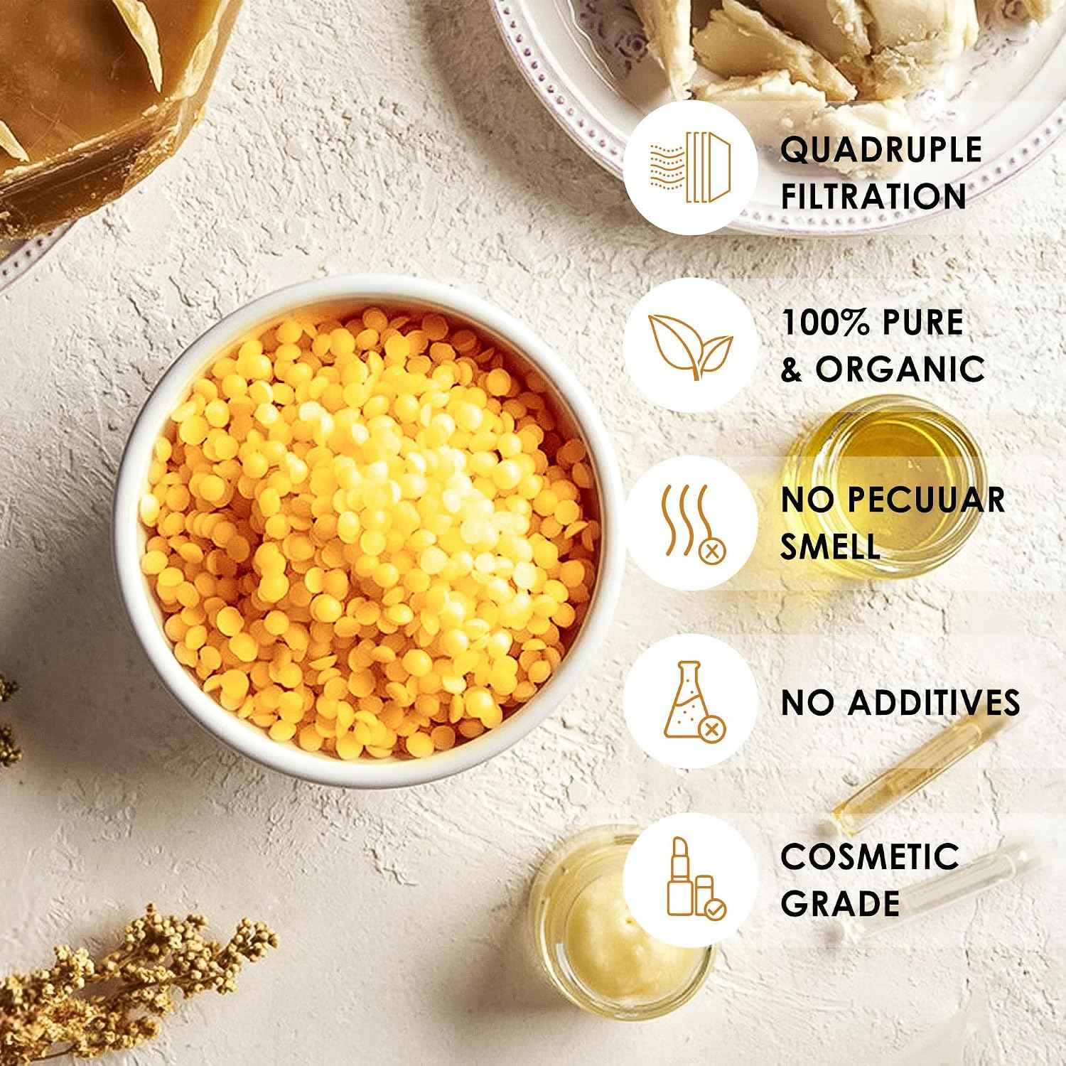 VIPwax Yellow Beeswax Pellets 2LB, Natural Organic Beeswax, Beeswax for Candle Making, Body, Skin Care DIY, Lip Balm and Soap Making Supplies