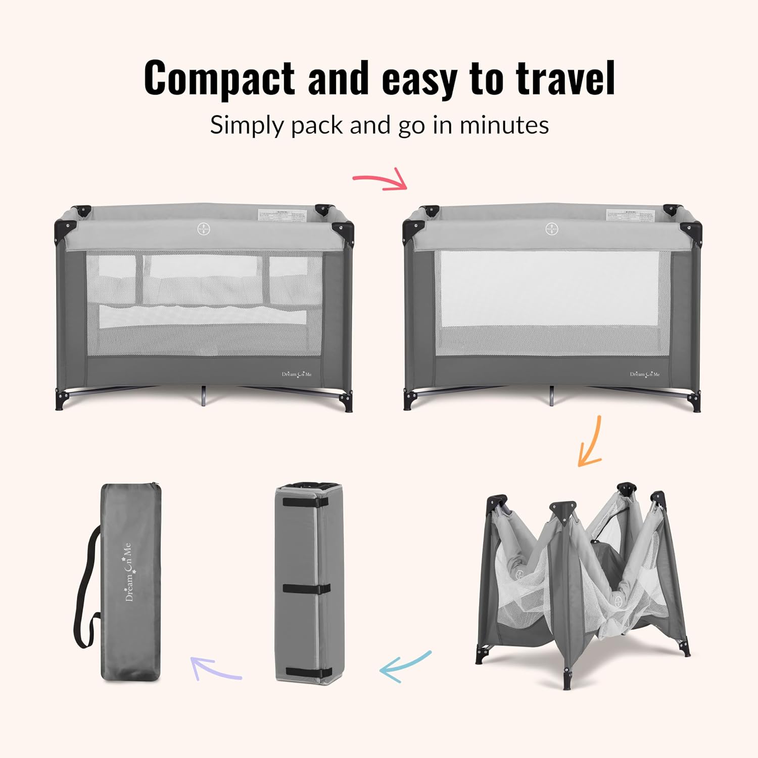 Dream On Me Zazzy Portable Baby Playard with Bassinet, Travel Carry Bag