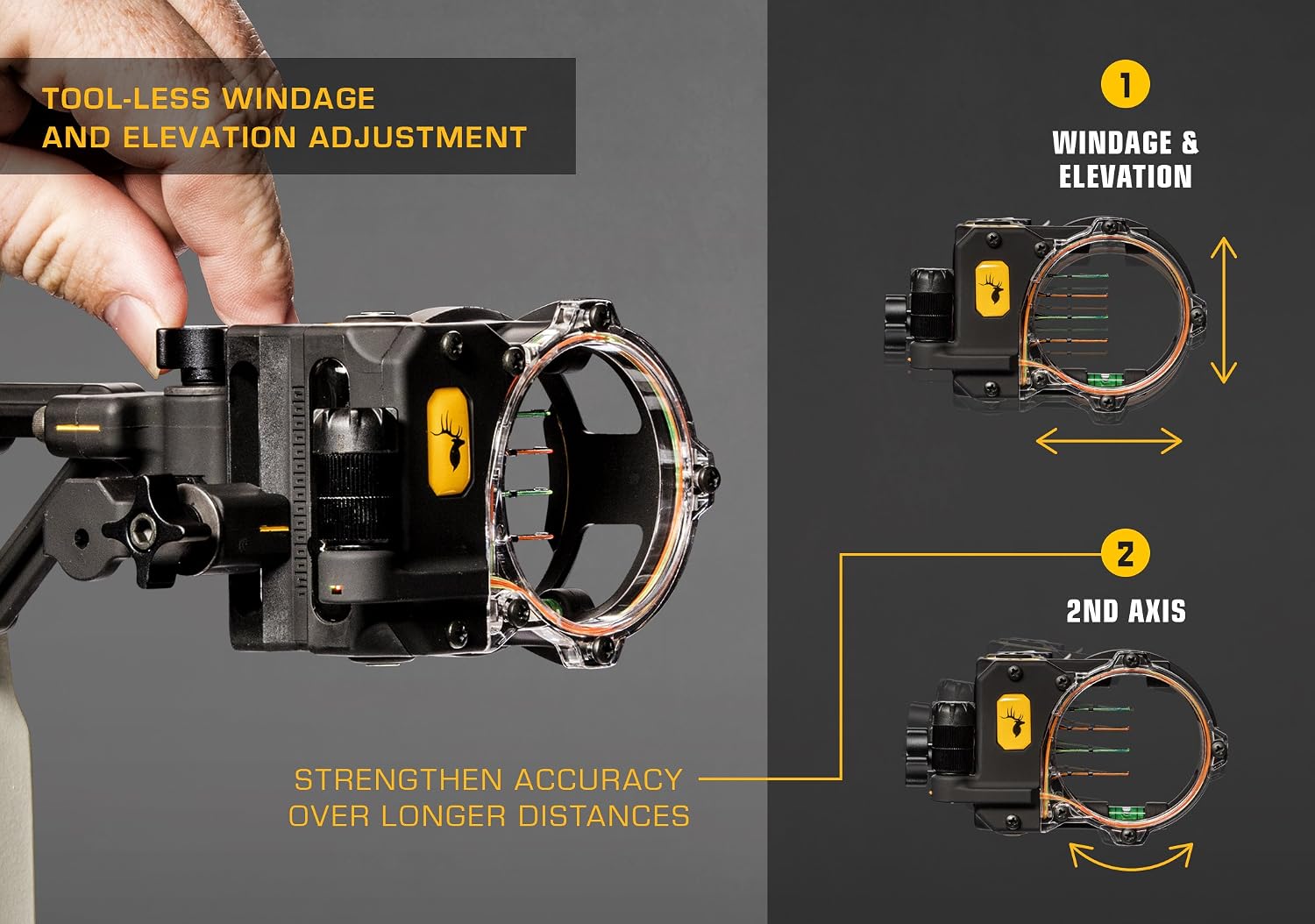 Trophy Ridge React H4 Bow Sight - 4 Pin Sight, Tool Less Windage and Elevation Adustability, 2nd Axis Leveling, Adjustable Click Light