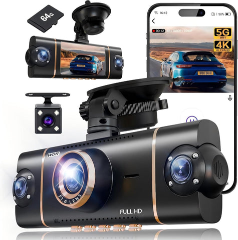4 Channel 360° Dash Cam Front and Rear, 4K+1080P*3 FHD Car Camera