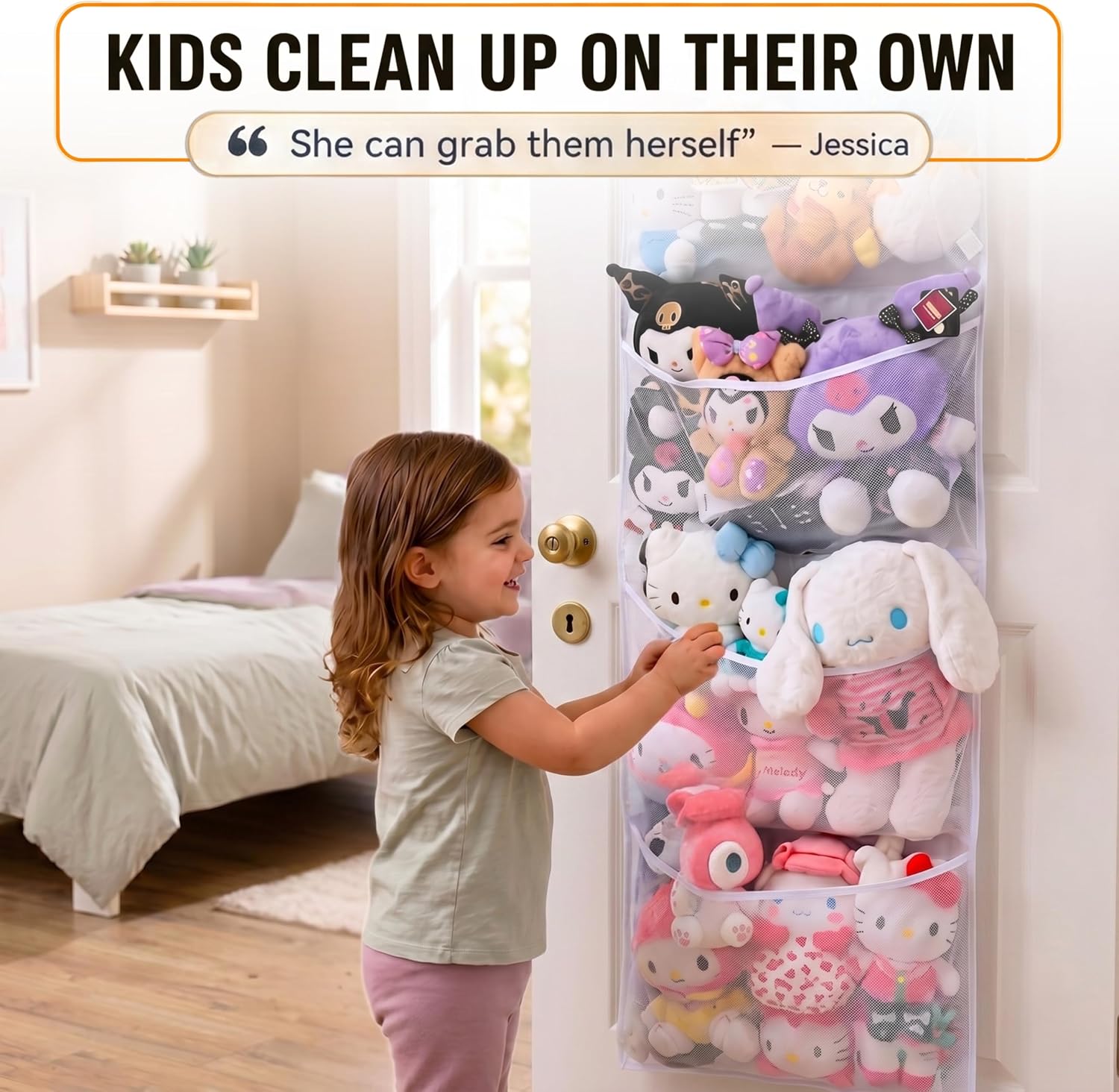 Honeyera The Original Stuffed Animal Storage (Patented) - Over Door Organizer for Stuffies, Baby Ideas Holder, Toy Plush Hammock Hanging Net Big Girls Toddler Large Bag Animals Stuffy Behind