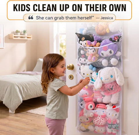 Honeyera The Original Stuffed Animal Storage (Patented) - Over Door Organizer for Stuffies, Baby Ideas Holder, Toy Plush Hammock Hanging Net Big Girls Toddler Large Bag Animals Stuffy Behind