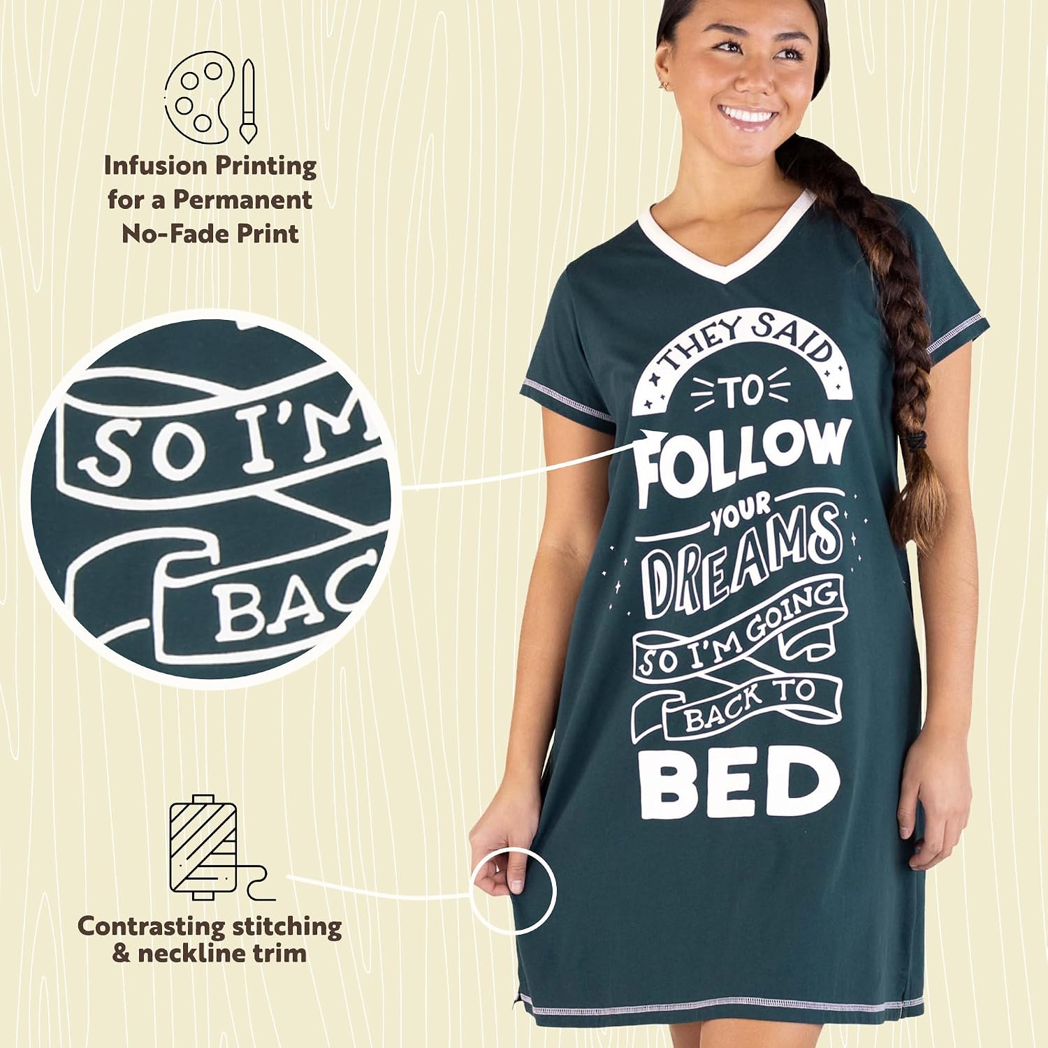 Lazy One Women's Novelty Cotton Nightgown, Cute V-neck Womens Sleep Shirts