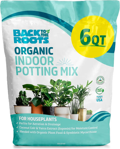 Back to the Roots 100% Organic Indoor Potting Mix (6 Quart), Promotes Healthy Houseplant Growth, Made in The USA