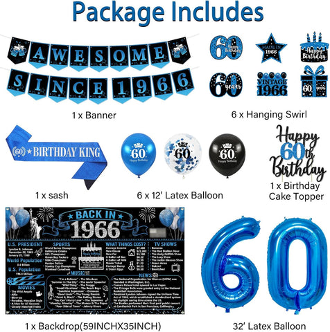 Trgowaul 60th Birthday Decorations for Men, Blue Back in 1966 Poster