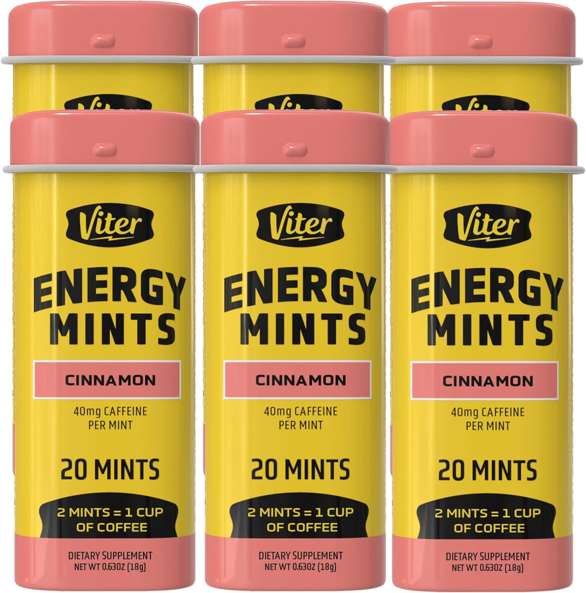 Viter Energy Caffeine Mints 40mg, Sugar Free, Cinnamon, 20ct, 6 Pack