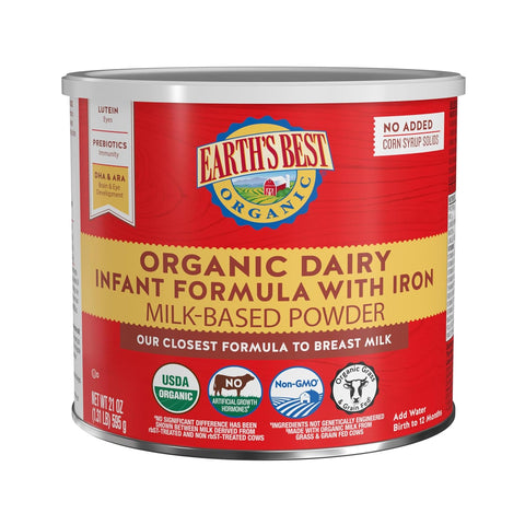 Earth's Best Organic Baby Formula, Dairy Infant Formula for Babies 0-12 Months, Milk-Based with Iron, Omega-3 DHA & Omega-6 ARA, 21 Ounce Container
