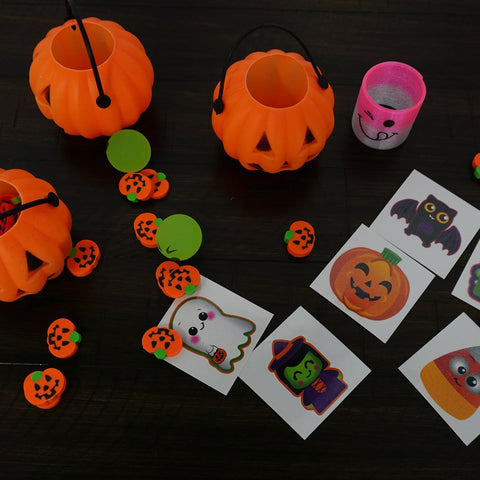 4E's Novelty 24 Pack Mini Pumpkin Trick or Treat Buckets Bulk Halloween Candy Holders Container for Kids, Halloween Goodie Bags Fillers Party Favor Toys