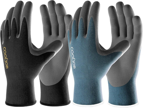 COOLJOB 2 Pairs Gardening Gloves for Men, Breathable Rubber Coated, Medium