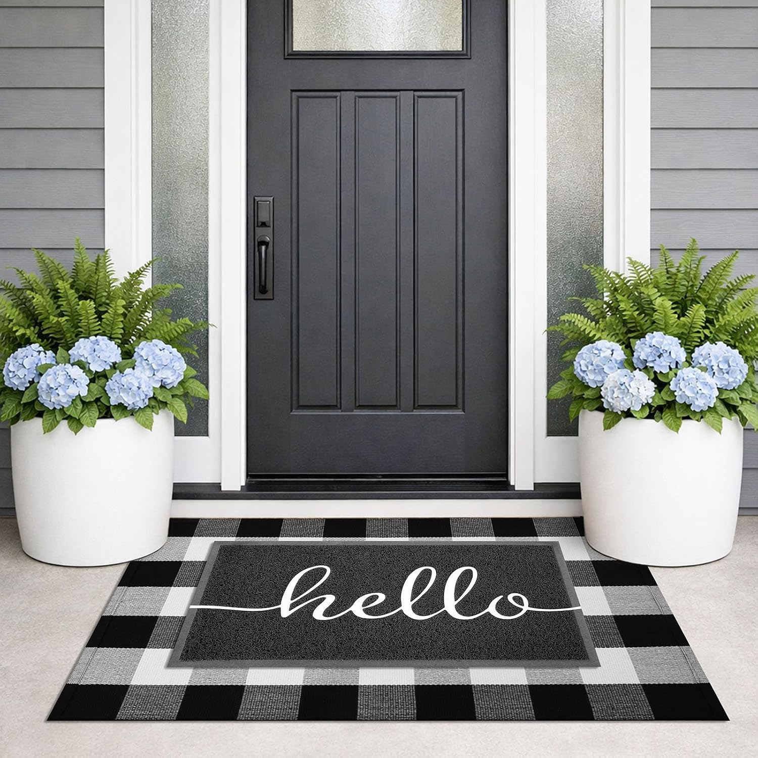 KILOCOCO Buffalo Plaid Checkered Rug 27.5x43 in Black White Front Door Rug