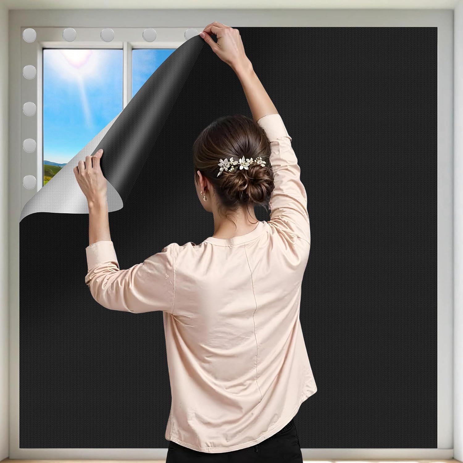 Blackout Curtains for Bedroom Portable Window Blinds Cover Adhesive Thermal Blackout Blinds No Drill Guard Blind for Window Shades Temporary Room Darkening Shades for Skylight RV Dorm(145x300)
