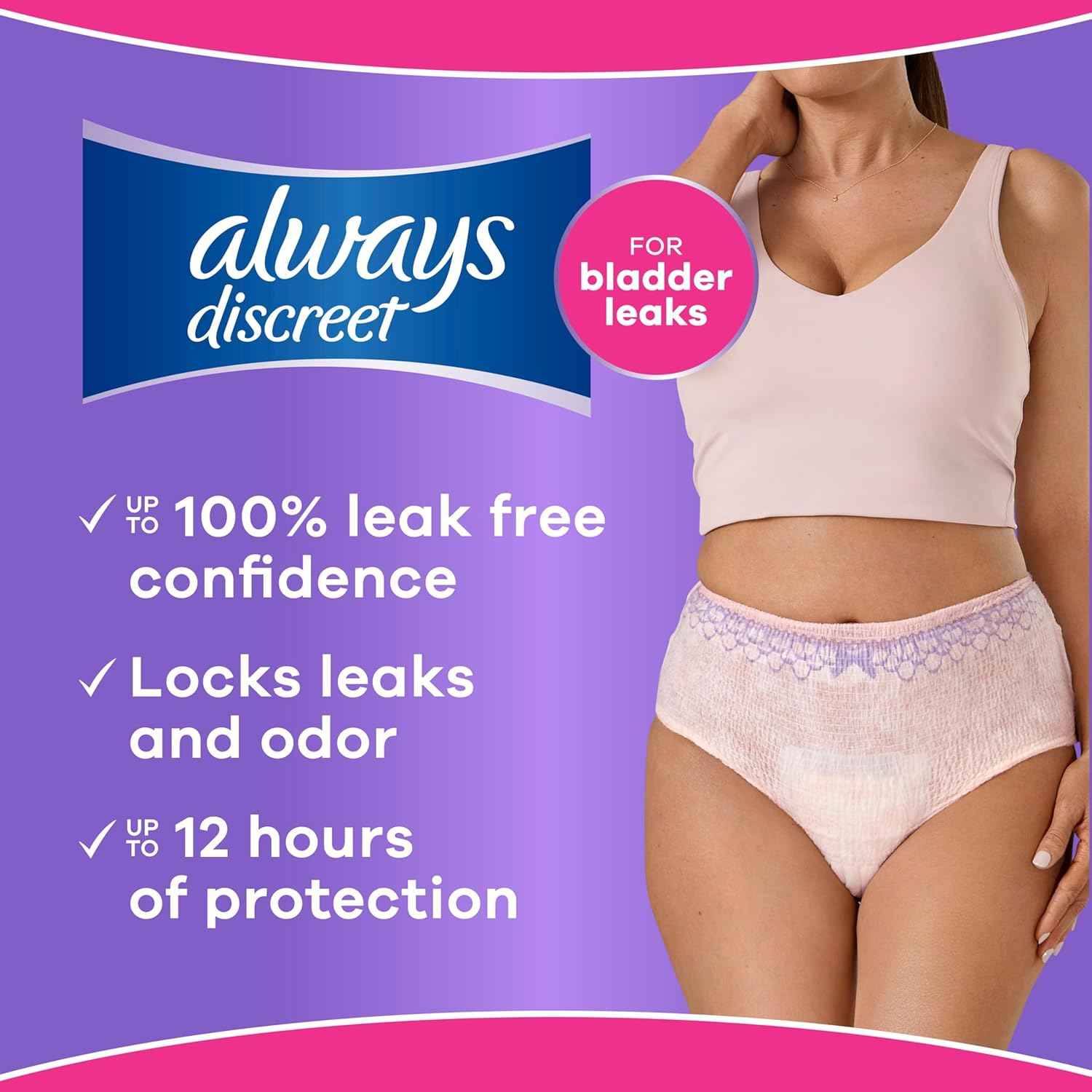 Always Discreet Adult Diapers for Women, Incontinence Underwear, Postpartum Essentials, Disposable Briefs, Max Absorbency, Bladder Leak Protection, Large, 76ct