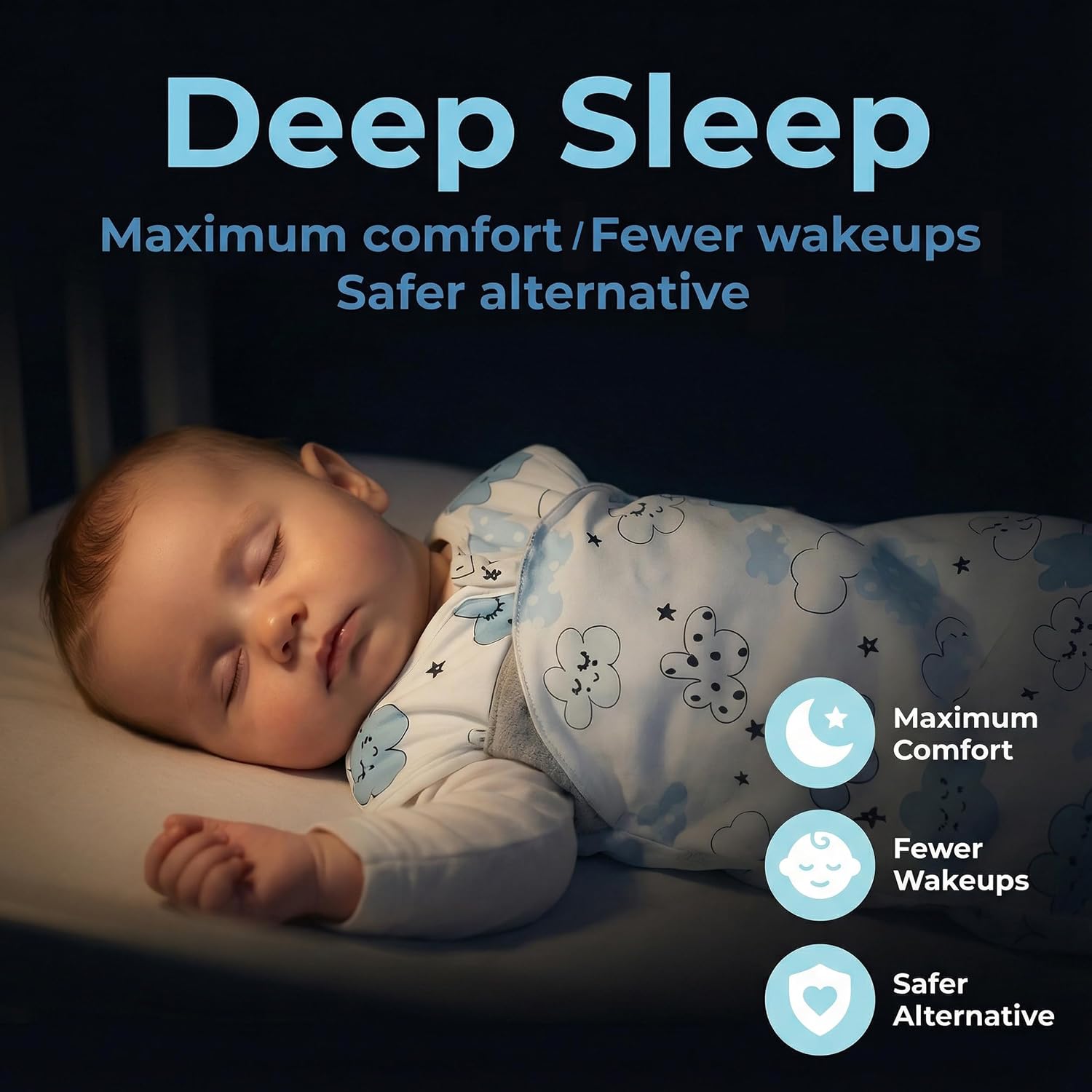 GUNTAIL Newborn Sleep Sack Baby Swaddle,3-Way Adjustable Wearable Blanket,100% Rayon Cotton Swaddling sleeping bag (Clouds & Moon, 0-3 Months)