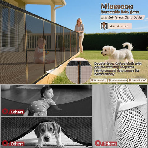 Miumoon 120 inch Reinforced Retractable Baby Gates 34 inch Tall