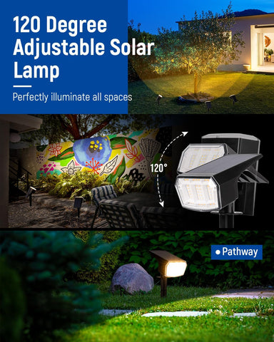 AUDERWIN Solar Spot Lights Outdoor Waterproof, 2 Packs, Warm White