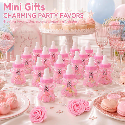 24Pcs Baby Bottle Candy Boxes 3.5" +5 Artificial Roses Baby Shower Favors