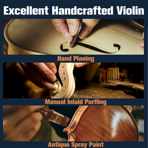 Mendini By Cecilio Violin 4/4 Full Size For Beginners - Fiddle Solidwood Kit with Hard Case - Acoustic Violins with Bow, Rosin, Tuner, Extra Strings & Bridge, Shoulder Rest and Lesson Book (Black)