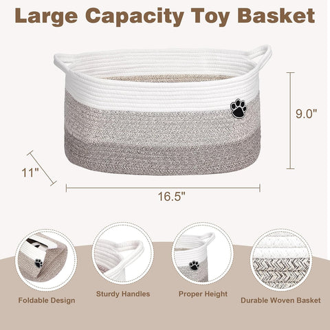 Optish 25L Medium Dog Toy Basket, Woven Rope Storage Basket, White-Brown